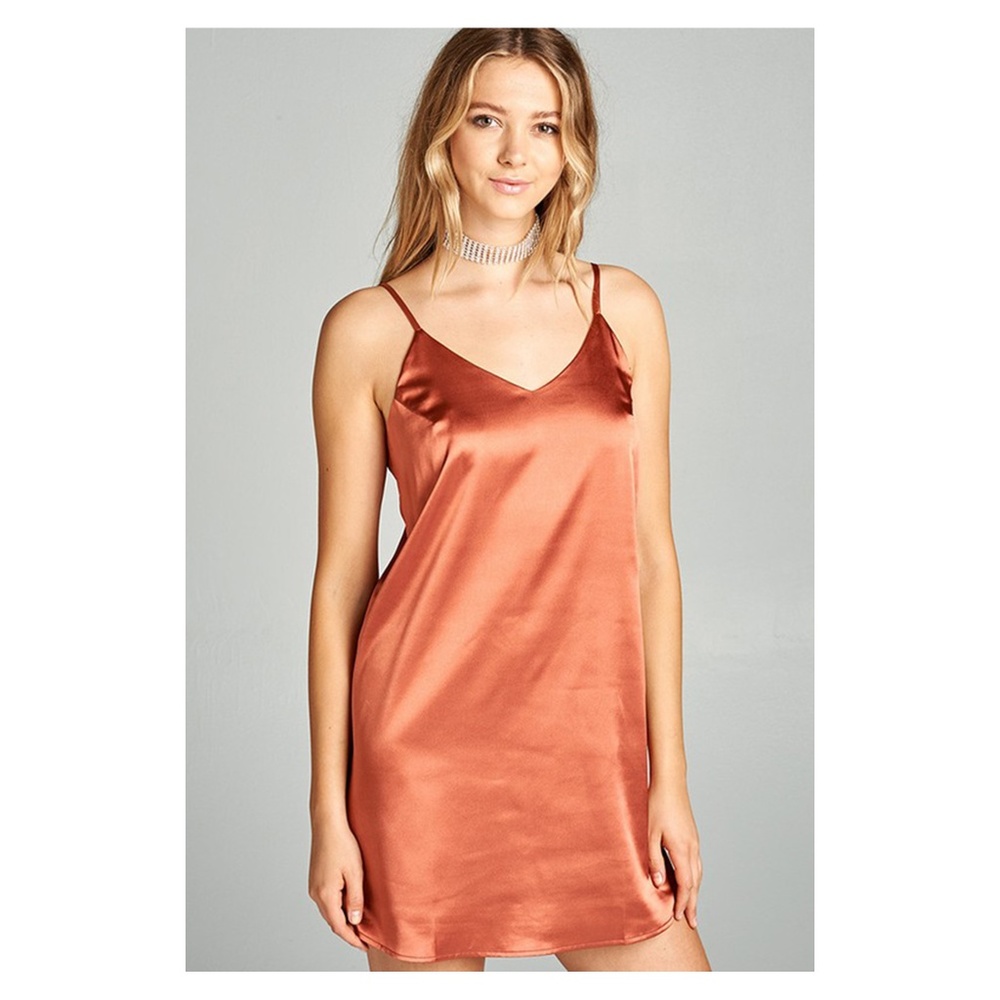 Dusty Pink V Neck Satin Cami Slip Dress - Picture 4 of 8